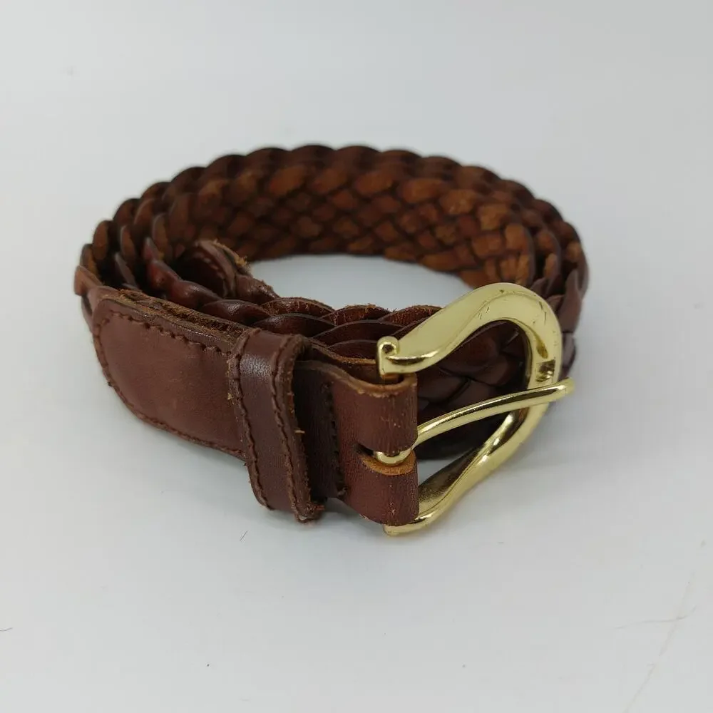 NY & CO Women's Sz L Brown Braided Belt Gold Buckle Casual
